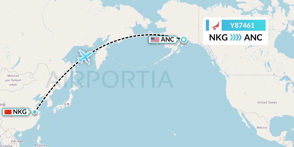 Y87461 Yangtze River Express Flight Map: Nanjing to Anchorage