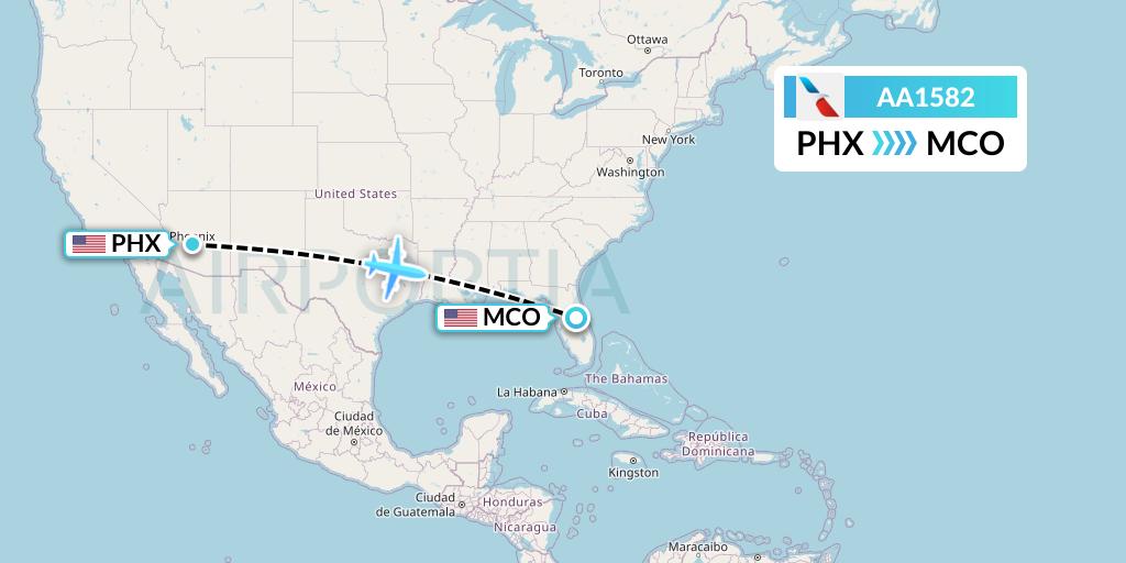AA1582 American Airlines Flight Map: Phoenix to Orlando