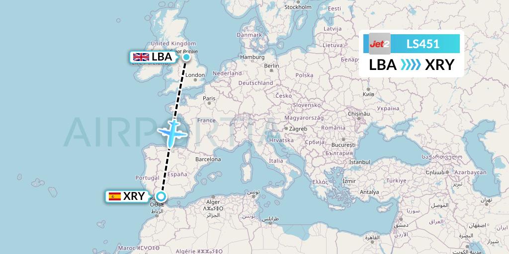 LS451 Jet2 Flight Map: Leeds to Jerez
