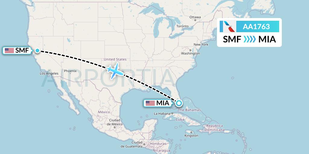 AA1763 American Airlines Flight Map: Sacramento to Miami