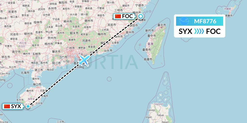 MF8776 Xiamen Airlines Flight Map: Sanya to Fuzhou