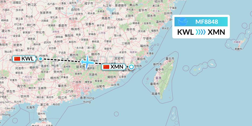MF8848 Xiamen Airlines Flight Map: Guilin to Xiamen