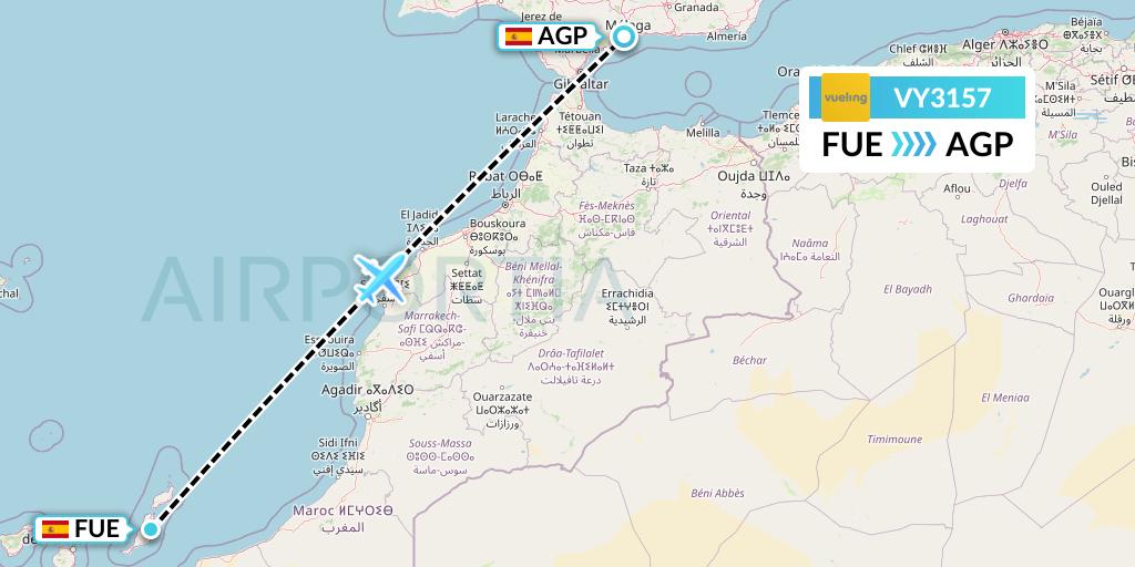 VY3157 Vueling Flight Map: Fuerteventura to Malaga