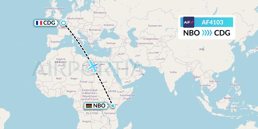 AF4103 Air France Flight Map: Nairobi to Paris