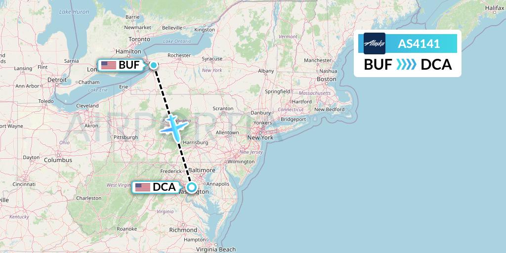 AS4141 Alaska Airlines Flight Map: Buffalo to Washington