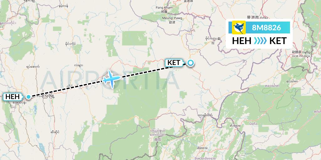 8M8826 Myanmar Airways International Flight Map: Heho to Kengtung