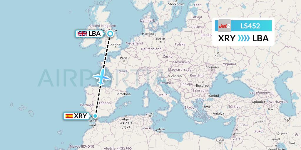 LS452 Jet2 Flight Map: Jerez to Leeds