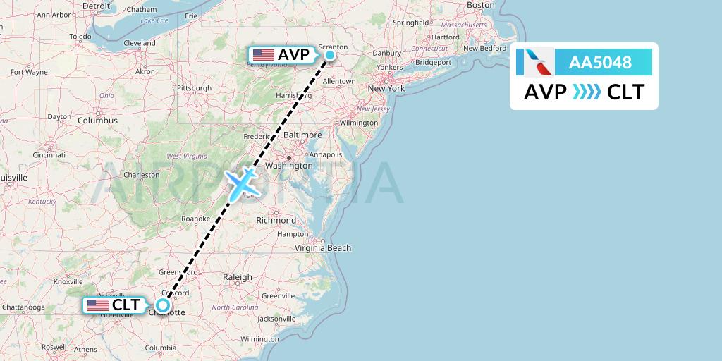 AA5048 American Airlines Flight Map: Avoca to Charlotte