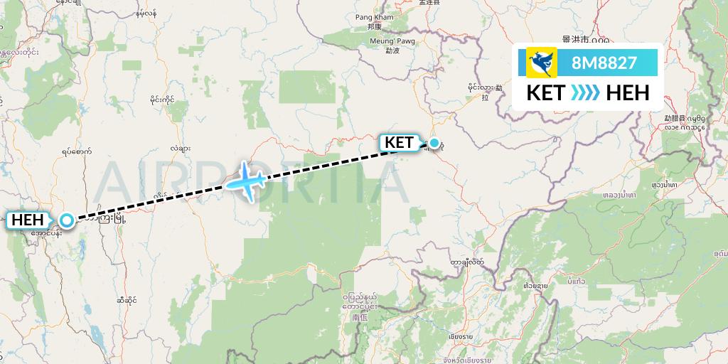 8M8827 Myanmar Airways International Flight Map: Kengtung to Heho