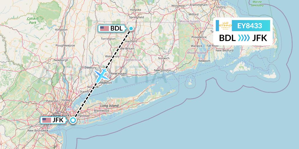 EY8433 Etihad Airways Flight Map: Windsor Locks to New York