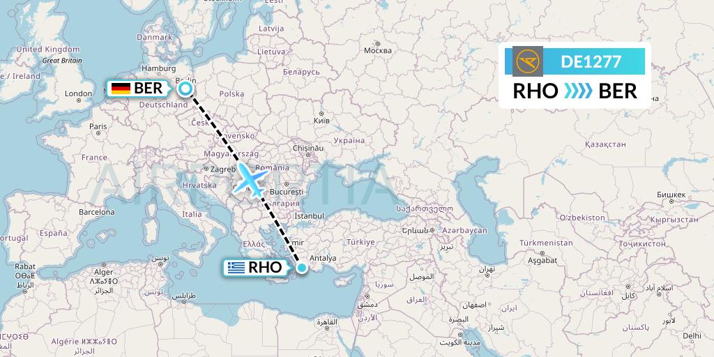 DE1277 Condor Flight Map: Rhodes to Berlin