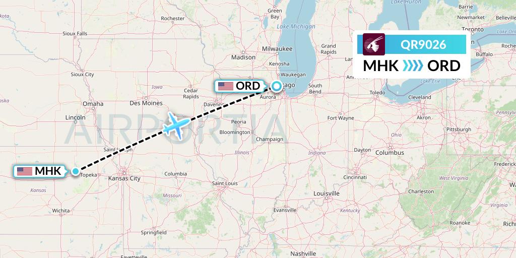 QR9026 Qatar Airways Flight Map: Manhattan to Chicago