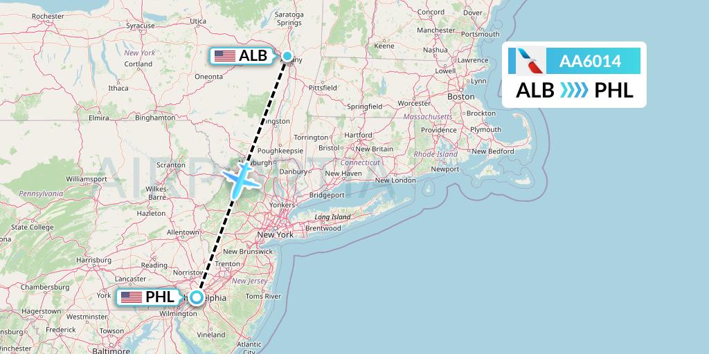 AA6014 American Airlines Flight Map: Albany to Philadelphia