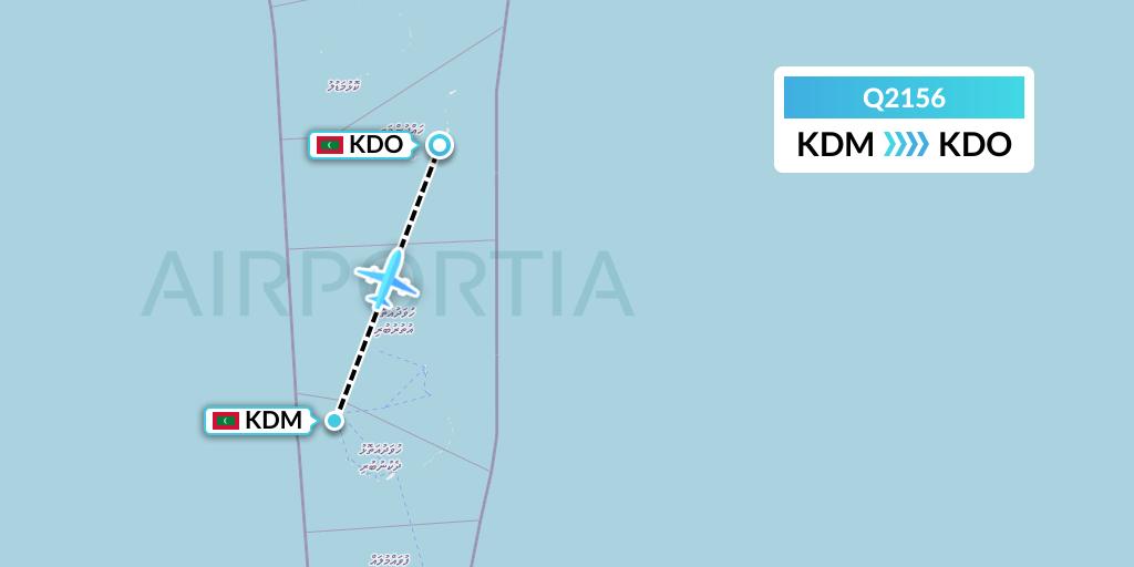Q2156 Maldivian Flight Map: Kaadedhdhoo Island to Kadhdhoo Island