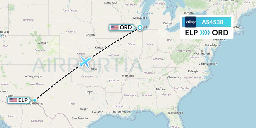 AS4538 Alaska Airlines Flight Map: El Paso to Chicago
