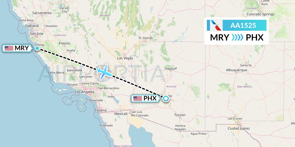 AA1525 American Airlines Flight Map: Monterey to Phoenix