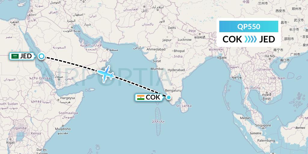 QP550 Akasa Air Flight Map: Cochin to Jeddah
