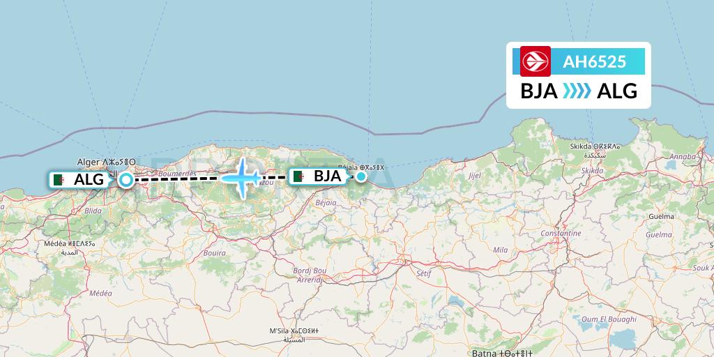 AH6525 Air Algerie Flight Map: Bejaia to Algiers