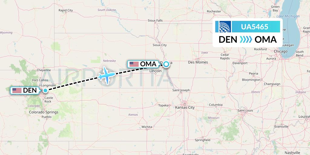 UA5465 United Airlines Flight Map: Denver to Omaha