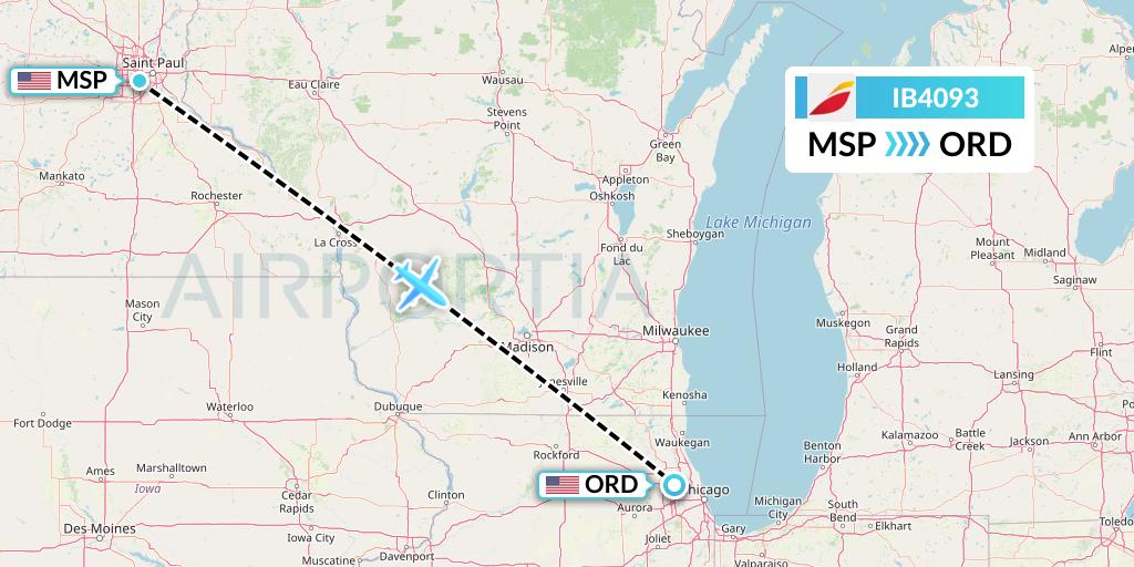 IB4093 Iberia Flight Map: Minneapolis to Chicago