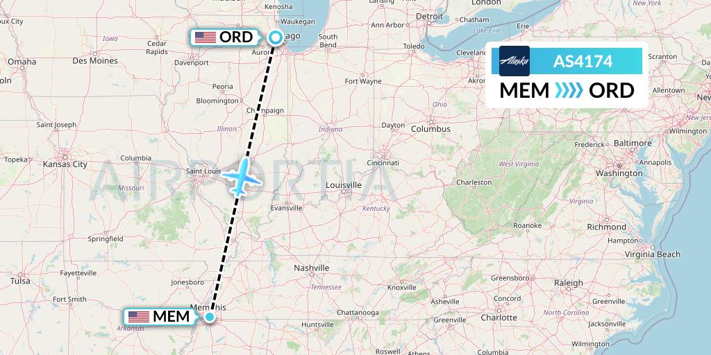 AS4174 Alaska Airlines Flight Map: Memphis to Chicago