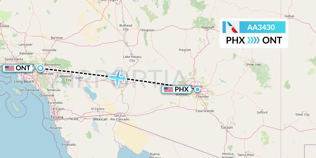 AA3430 American Airlines Flight Map: Phoenix to Ontario