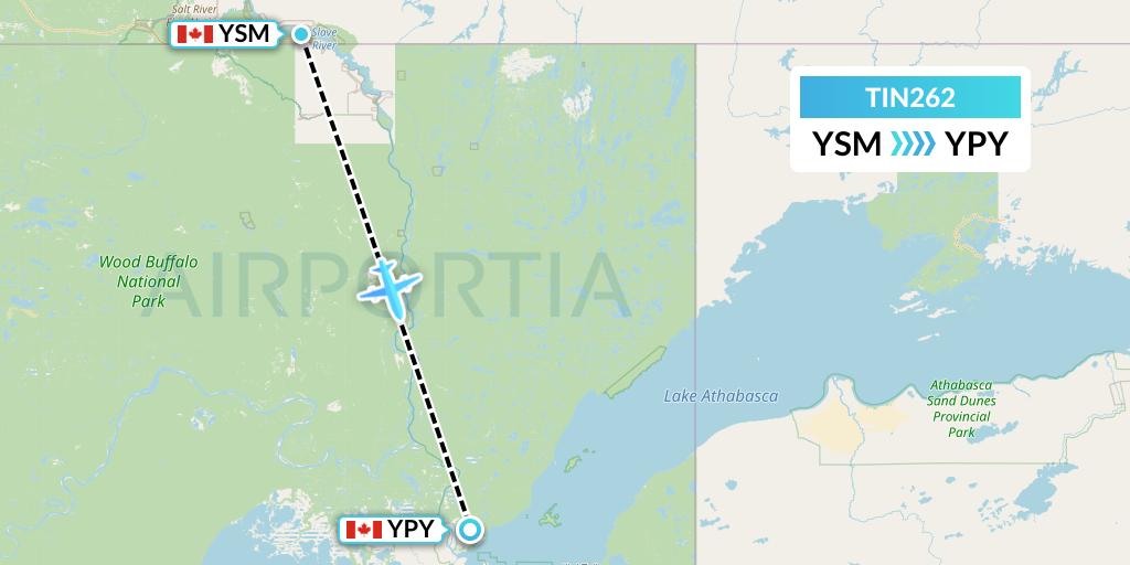 TIN262 Air Tindi Flight Map: Fort Smith to Fort Chipewyan