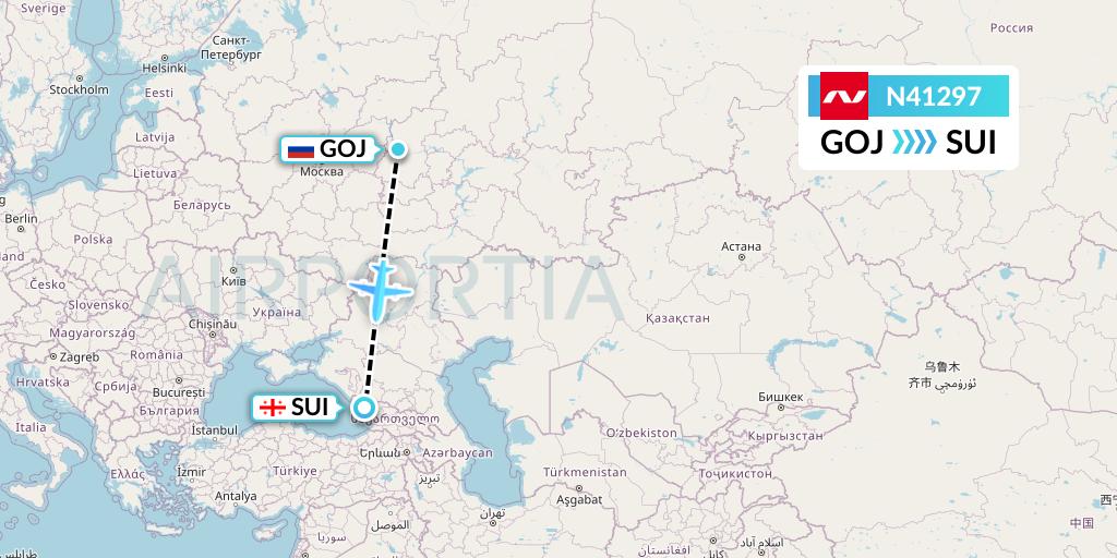 N41297 Nordwind Airlines Flight Map: Nizhny Novgorod to Sukhumi