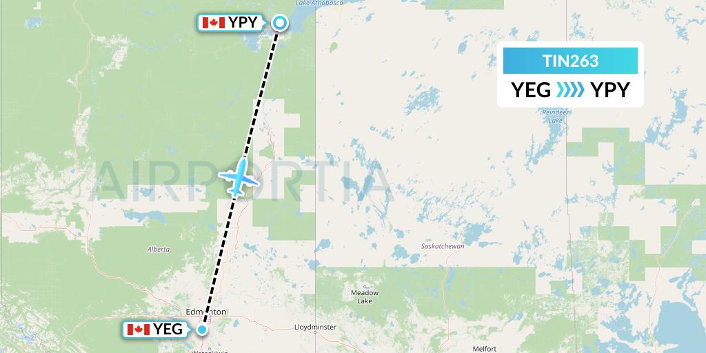 TIN263 Air Tindi Flight Map: Edmonton to Fort Chipewyan