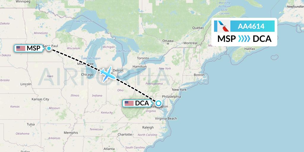 AA4614 American Airlines Flight Map: Minneapolis to Washington