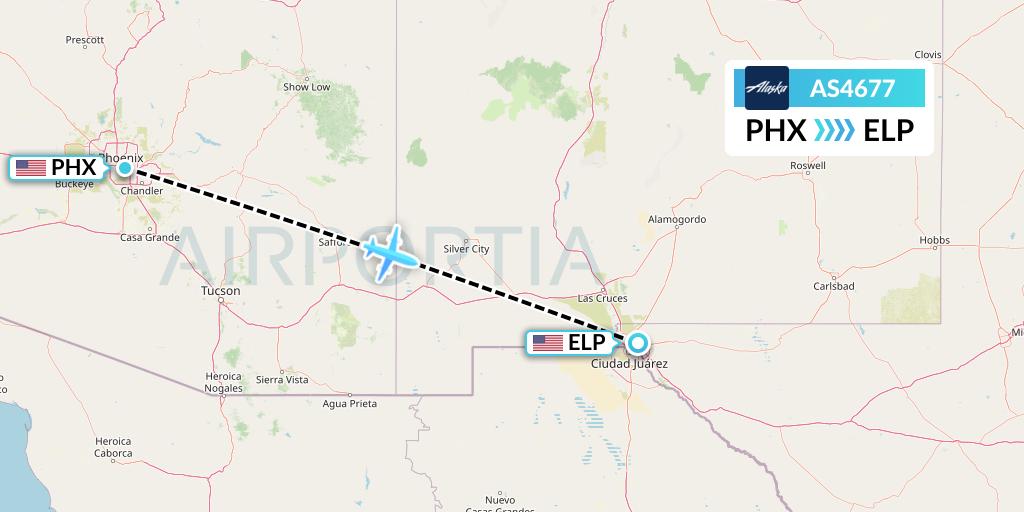 AS4677 Alaska Airlines Flight Map: Phoenix to El Paso