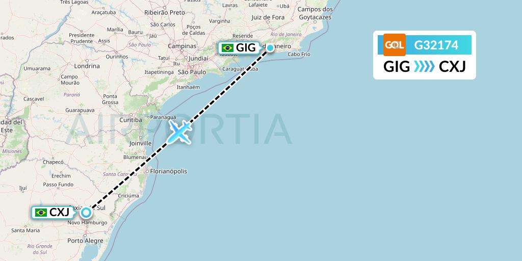 G32174 GOL Transportes Aeros Flight Map: Rio de Janeiro to Caxias do Sul