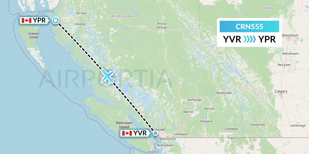 CRN555 Aerocaribbean Flight Map: Vancouver to Prince Rupert