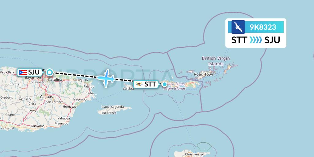 9K8323 Cape Air Flight Map: St. Thomas to San Juan