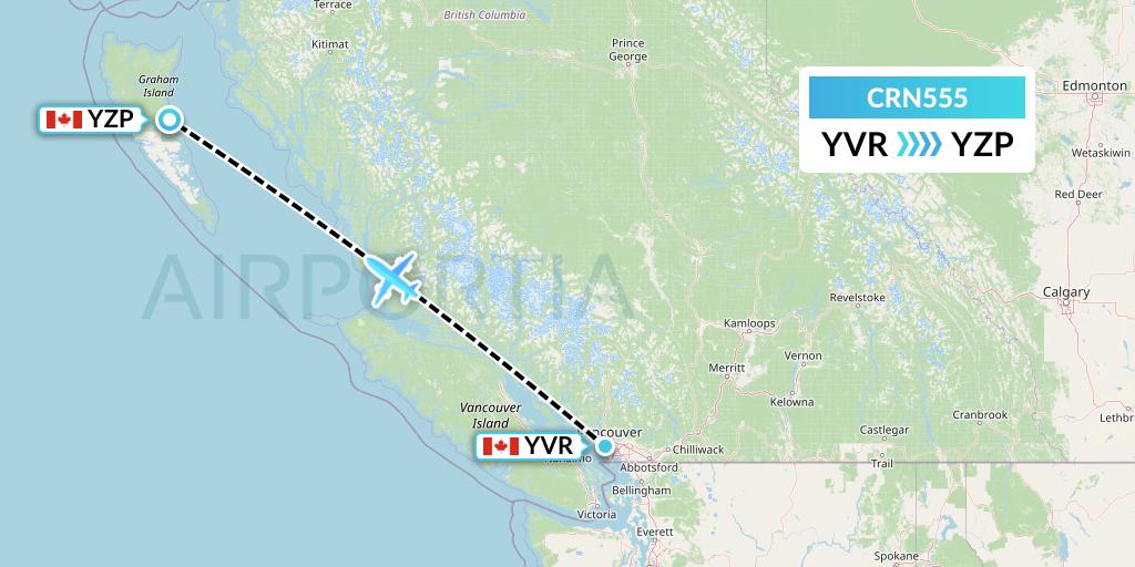 CRN555 Aerocaribbean Flight Map: Vancouver to Sandspit