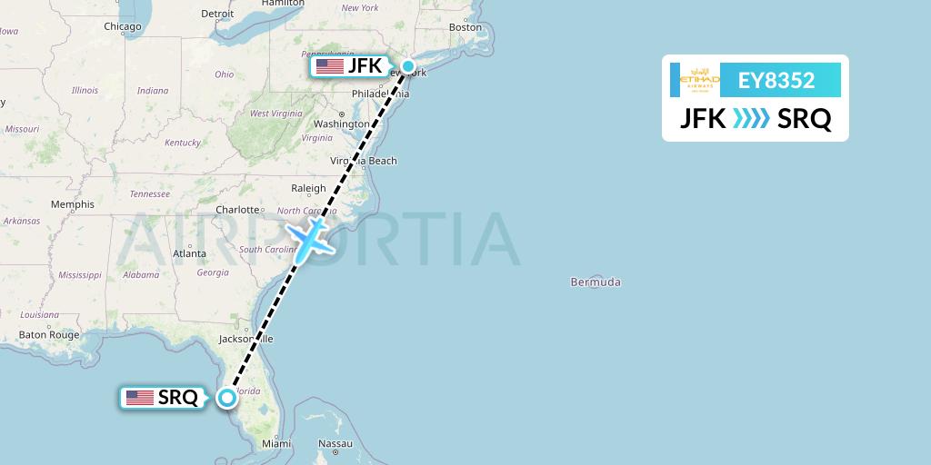 EY8352 Etihad Airways Flight Map: New York to Sarasota