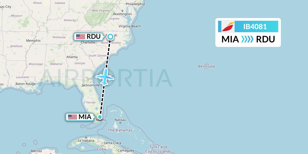 IB4081 Iberia Flight Map: Miami to Raleigh-Durham