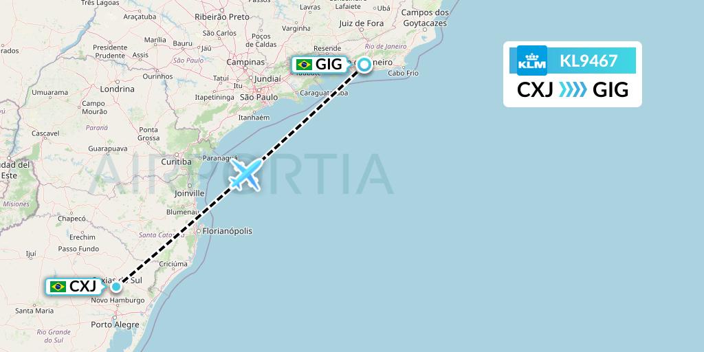 KL9467 KLM Flight Map: Caxias do Sul to Rio de Janeiro