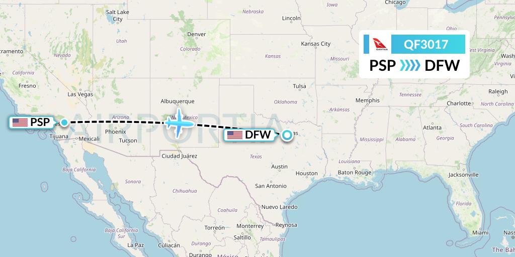 QF3017 Qantas Flight Map: Palm Springs to Dallas