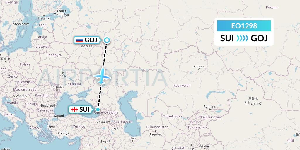 EO1298 Pegas Fly Flight Map: Sukhumi to Nizhny Novgorod