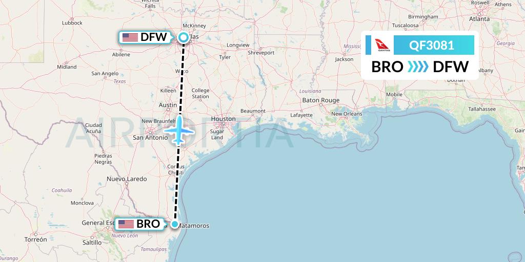 QF3081 Qantas Flight Map: Brownsville to Dallas