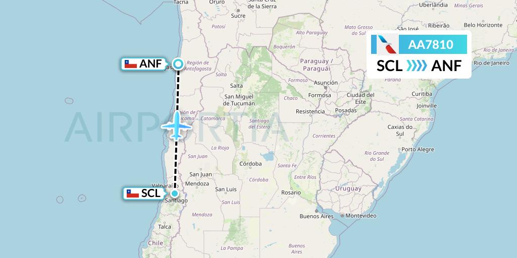 AA7810 American Airlines Flight Map: Santiago to Antofagasta