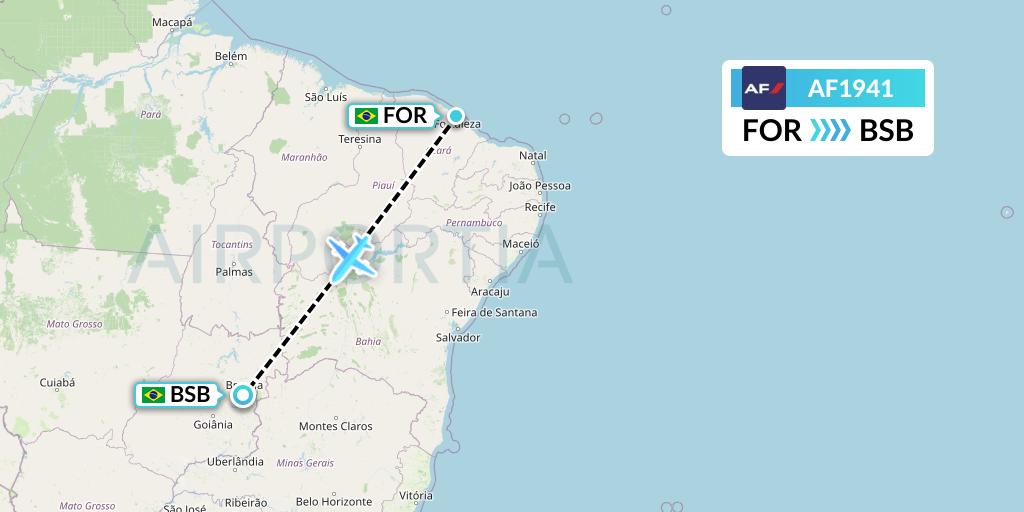 AF1941 Air France Flight Map: Fortaleza to Brasilia