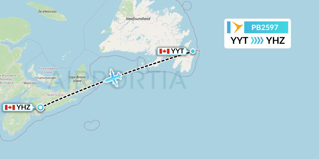 PB2597 PAL Airlines Flight Map: St. John's to Halifax