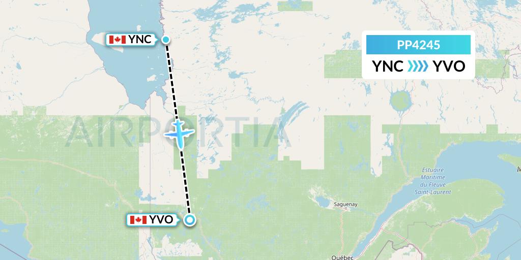 PP4245 Jet Aviation Business Jets Flight Map: Wemindji to Val-d'Or