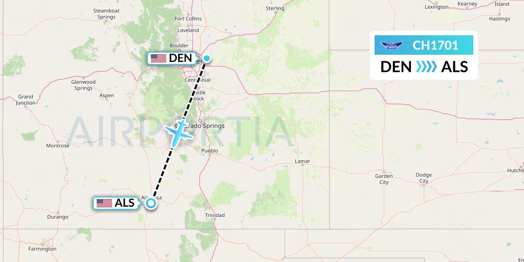 CH1701 Bemidji Airlines Flight Map: Denver to Alamosa