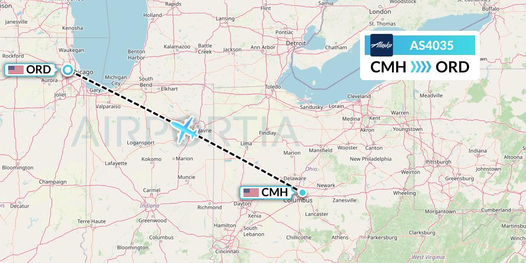 AS4035 Alaska Airlines Flight Map: Columbus to Chicago