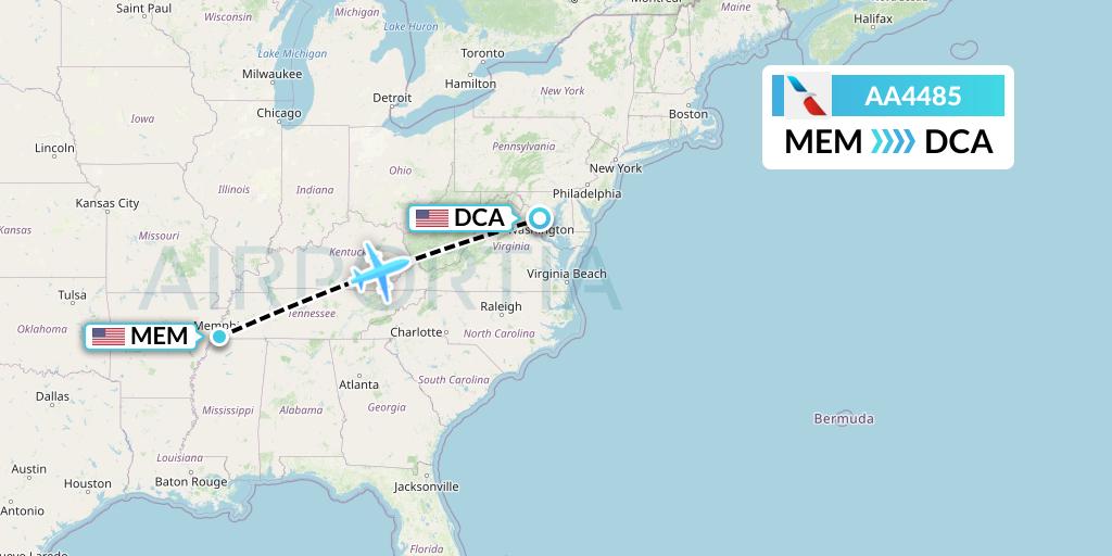 AA4485 American Airlines Flight Map: Memphis to Washington