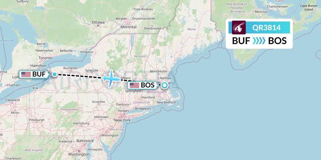 QR3814 Qatar Airways Flight Map: Buffalo to Boston