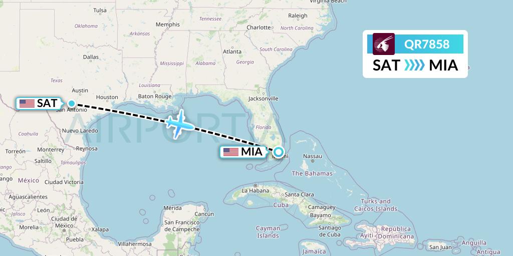QR7858 Qatar Airways Flight Map: San Antonio to Miami